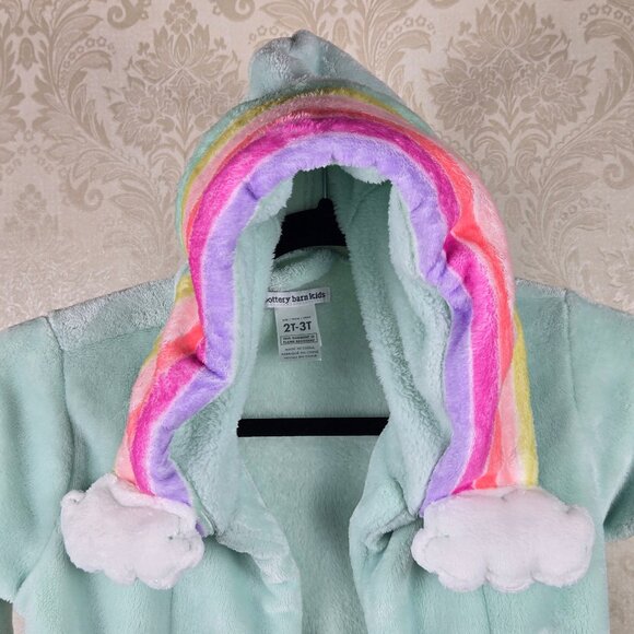 Pottery Barn Kids Size 2T-3T Aqua Robe Rainbow Accented Hood Belt Pockets - Picture 10 of 11